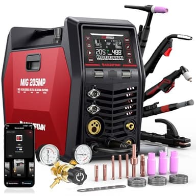 ARCCAPTAIN MIG205MP 9 in 1 iControl App‑steuerung MIG‑Schweißgerät/Plasmaschneider/Puls‑MIG/Flux‑Core/Spool Gun/DC HF/Lift TIG/Clean/MMA‑Aluminium‑Schweißgerät 230V Mehrprozess‑Schweißgerät