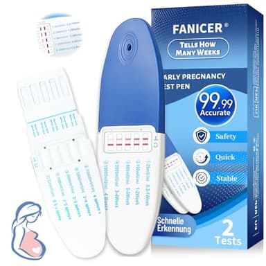 2 Stücke Schwangerschaftstest Frühe Erkennung, Basic Care Schwangerschafts-Frühtests, Ultra Frühe Erkennung, Test mit Anzeige der Wochen, Schnell und einfach, Ergebnis innerhalb von 3 Minute (blau)