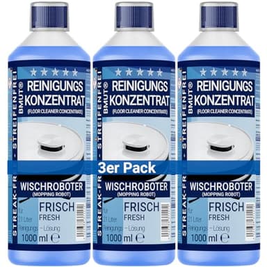 3x 1000ml Wischroboter Reinigungsmittel Konzentrat | extra frischer Duft | streifenfrei & schaumarm + Dosierbecher | Bodenreiniger u.v.m.