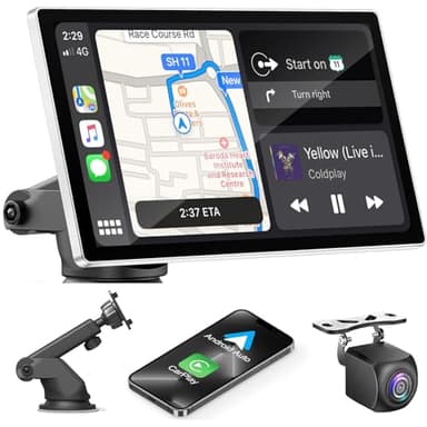 KMUTZY 9 Zoll Wireless Tragbares Carplay Display für A-pple Carplay & Android Auto, Navigationsgeräte für Auto mit Rückfahrkamera, Bluetooth, Mirror Link, Voice Control, FM, AUX