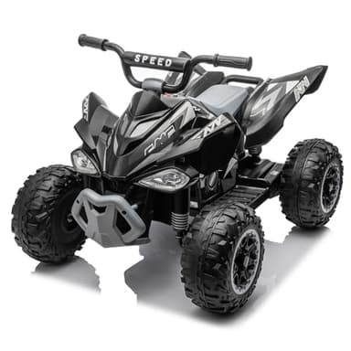 LALAHO Kinder Quad Elektro 12V Kinderquad, Kinderfahrzeug mit LED-Scheinwerfern, Musik & Hupe, Elektroauto mit 4 rutschfeste Räder & langsamer Start, für Kinder 3–8 Jahre alt (Schwarz)