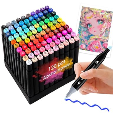 Alkohol Marker Dual Brush Filzstifte - 120 Farben Graffiti Stifte Permanent Twin Markers Brush Tip Colouring Manga Paint Marker Zeichnen Stifte Alkoholmarker Pastell füR Erwachsene Kinder Office