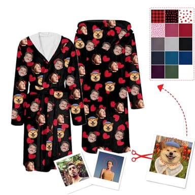Generisch Personalisiert Bademantel mit Foto für Damen Herrn Individuelle Weihnachts Pyjama,Lustige Geschenke für Frau, Männer – Legen Sie das Gesicht eines Hundes, einer Katze in die Bademantel
