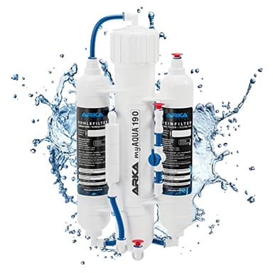 Umkehrosmoseanlage Aquarium – ARKA myAQUA 190 – entfernt 99 % Schadstoffe, Salze & Bakterien – 190 l/Tag Wasserfilter & Enthärtungsanlage – einfache Installation – Komplettset für Haushalt & Aquarium