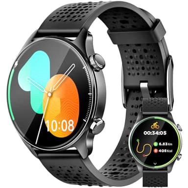 Zolovip Smartwatch Herren Damen GPS 1,43" AMOLED Touchdisplay, 3ATM wasserdichte Fitnessuhr mit Puls-/Schlafmonitor, 100+ Sportmoden Kompatibel mit Android iOS Schwarz