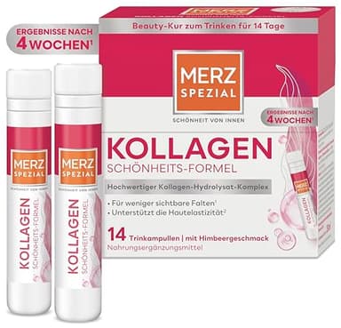 Merz Spezial Kollagen Schönheits-Formel Trinkampullen – Hochwertige Beauty Ampullen mit Kollagen-Hydrolysat-Komplex, Biotin, Niacin, Zink, Vitamin C & E – 14 x 25 ml