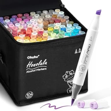 Ohuhu Alkohol Marker mit Pinselspitze: 104 Farben Doppelspitziges Künstlermarker-Set für Erwachsene zum Illustrieren und Kolorieren - Honolulu – Pinsel & Breitspitze – Nachfüllbar