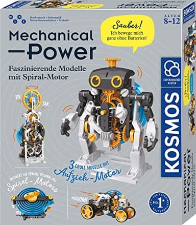 Kosmos 620783 Mechanical Power, Entdecke spielerisch Mechanik, Bausatz mit Spiral-Motor für Rennauto, Roboter und Timer, Experimentierkasten für Kinder ab 8-12 Jahre Bunt