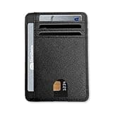 KEYRI Flache Geldbörse Kartenetui Schutz Slim Geldbeutel Kreditkartenetui mit ID-Fenster und Schnellzugriff-Fach PU Leder Portemonnaie Geldbeutel Schwarz Praktischer Kartenhalter (Kreuzschraffur)