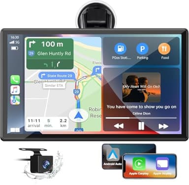 Volam Wireless A-ppIe Carplay Display Android Auto 9 Zoll Tragbares Car Play Bildschirm mit Rückfahrkamera, Kabelloses Autoradio mit Touchscreen/Bluetooth/Mirror Link/Navigatio/Siri/G00gle/FM/AUX