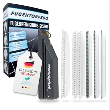 Fugentorpedo All-in-One Fugenbürsten Set – Fliesenfugenreiniger für Bad, Küche & WC – Fugenreiniger mit Griff, Bürsten & Schleifsteg (2mm, 3mm, 5,5mm) – Fugenreinigungsbürste gegen Kalk & Schimmel