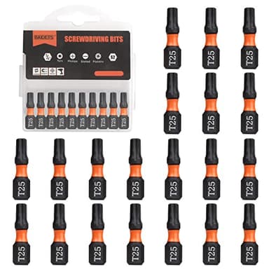 BAIDETS Pro T25 Bit-Sortiment - Schraubendreher Bits Set 20 Stück, 25mm Länge, Schrauber-Bit, 1/4" Sechskantschaft, mit Spender-Box