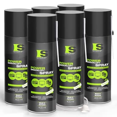 6 x 400ml Spraytive Power Druckluftspray: Mit 10cm + 50cm Sprühverlängerung - Reinigung von Tastatur, PC/Computer, PS5, Kamera