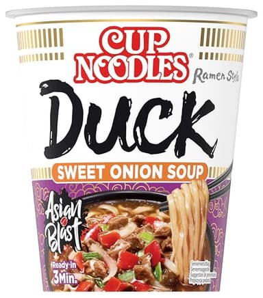 Nissin Cup Noodles – Roasted Duck, 8er Pack, Soup Style Instant-Nudeln japanischer Art, mit Entenfleisch-Geschmack & Gemüse, schnell im Becher zubereitet, asiatisches Essen (8 x 65 g)