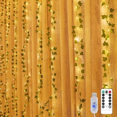 Artrastar 10 Stück LED Efeu Künstlich Lichterkette Vorhang 2x2m USB Efeugirlande mit 200 LED for Frühling Kinderzimmer Wand Zimmer Balkon Garten Terrasse Weihnachts und Party Innen Aussen Deko