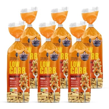 STEINER’s Low Carb Fusilli Protein-Pasta (6x250g) – 99% weniger Kohlenhydrate, High Protein, Ballaststoffreich