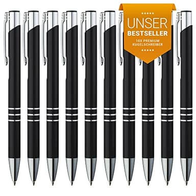 GIMEI® Metall Kugelschreiber 10 Stück | Premium Set Hochwertig für Einfaches & Weiches Schreiben | Blauschreibender Kulli Schwarz als Optischer Hingucker