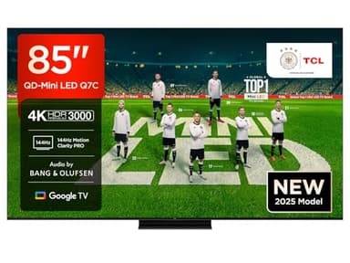 TCL 85Q7C QLED Mini LED Fernseher, 85 Zoll, 4K HDR Premium, Dolby Vision IQ & Atmos, Smart TV mit Google TV, 6.2.2 Sound, 144Hz VRR, AMD FreeSync Premium Pro, HDMI 2.1, AirPlay 2