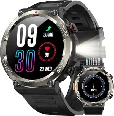 IOWODO Smartwatch Herren 2025 | 100 Tage Akku & Beleuchtung | | Bluetooth-Telefonie | IP68 Wasserdicht & Kompass | 1,45" Touchscreen | 100+ Sportmodi | Herzfrequenz & Schlafanalyse | Für Android/iOS