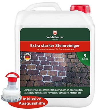 Veddelholzer Steinreiniger 5 Liter Konzentrat mit Langzeitwirkung Qualität aus Germany Grünbelagentferner Außenanlagenreiniger Wege Fugen ohne Glyphosat Unkrautvernichter Pflastersteine