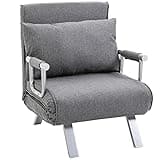 HOMCOM 3 in 1 Schlafsessel Klappbar Schlafsofa mit Bettfunktion Verstellbarer Rückenlehne Kissen Gästebett in Leinenoptik, Relaxsessel Klappsessel für Wohnzimmer Schlafzimmer 65 x 69 x 80 cm Grau