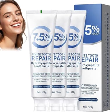 Hydroxylapatit Zahnpasta, ohne Fluorid für Zahnaufhellung & Zahnschmelzreparatur – Sanfte Zahnpolierpaste gegen Empfindlichkeit für weisse Zähne, Frischer Atem, Hydroxyapatite Toothpaste, 3er Pack