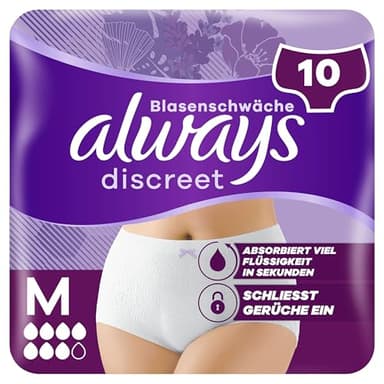 Always Discreet Inkontinenz-Höschen Plus Für Frauen, M, 10 Höschen, Verhindert Auslaufen Und Gerüche, Angenehm Und Kaum Spürbar