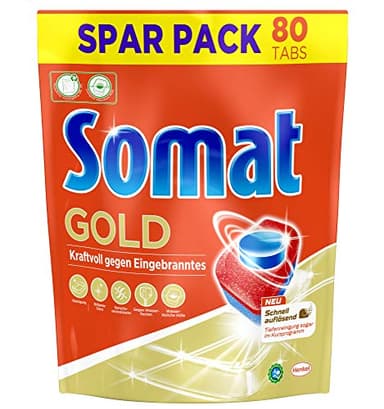 Somat Gold Spülmaschinen Tabs, 80 Tabs, Geschirrspül Tabs mit Extra-Kraft gegen Eingebranntes und Glanz-Effekt