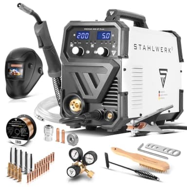 STAHLWERK Schweißgerät MIG/MAG 200 ST – Vollausstattung – IGBT Inverter mit 200 A, Schutzgasgerät mit synergischem Drahtvorschub, FLUX/Fülldraht geeignet, Lift-TIG und MMA/E-Hand (ARC)
