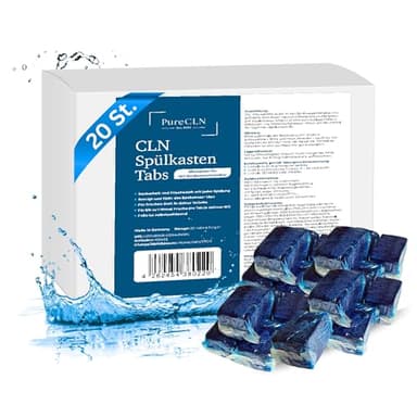 PureCLN Spülkasten Tabs 20 Stück – Wasserkastenwürfel für frischen Duft & Sauberkeit – Reinigende WC Tabs für blaues Wasser – Blauspüler gegen Geruch, Kalk und Schmutz mit Langzeitwirkung