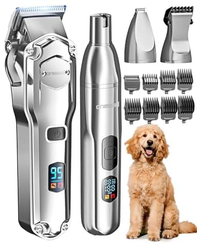 oneisall 4 in 1 Hundeschermaschine dickes/dichtes Fell, Leise Profi Schermaschine/Pfotentrimmer/Nagelschleifer für kleine und große Hunde Katzen, 4h Akku