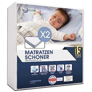 Dreamzie Matratzenschoner 70x140 Baby Wasserdicht (2er-Set) Oeko-TEX Zertifiziert - Nässeschutz Atmungsaktive