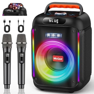 MicQutr Karaoke Machine mit 2 drahtlosen Mikrofones, Tragbaren Bluetooth Lautsprecher Box für Erwachsene/Kinder mit RGB-Licht, Karaoke Anlage für Karaoke, Hausparty, PA-System für Partybox