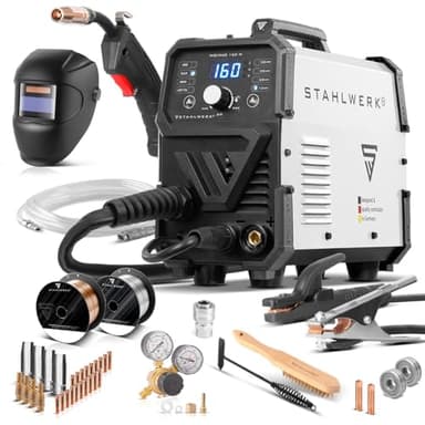 STAHLWERK Schweißgerät MIG/MAG 160 M – Vollausstattung – kompakter 5-in-1-Kombi-Inverter mit 160 A für MIG/MAG, FLUX (Fülldrahtschweißen), MMA/E-Hand (ARC) & Lift-TIG (DC), nur 6,8 kg, Hotstart