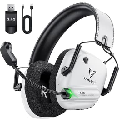Vakedy Gaming Headset Wireless, 2,4 GHz USB & Bluetooth Gaming Kopfhörer mit Mikrofon, 50 mm Treiber, geringe Latenz, 50 Std Akku, Kopfhörer Kabellos für PS5, PS4, PC, Mac, Switch (Weiß/Schwarz)