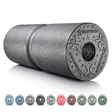 BODYMATE Faszienrolle CARE Mittel-Hart mit umlaufender Rille zu Wirbelsäulen-Entlastung mit E-Book - Carbon-Grey 35x14cm