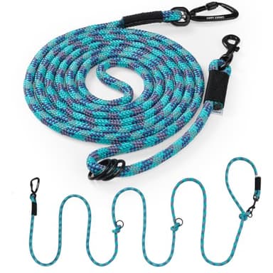 LUCKY LUCY Hundeleine 3m, für mittel & große Hunde (bis 80kg), Metallring zur Längenanpassung, reflektierend, waschbar, mit 360° drehbarer Aluminium Sicherheitskarabiner, schöner Seeblau