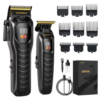 SUPRENT Profi Haarschneidemaschine Set für Herren, Haarschneider Pflegesets mit Hochleistungsmotor und LED-Anzeige, Bartschneider Präzisions Haartrimmer für Männer, 9 Führungskämme (Schwarz)