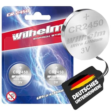 2 x CR2450 Wilhelm Lithium Knopfzelle CR 2450 DL 2450 3V 600mAh ø24,5x5,0mm Batterie
