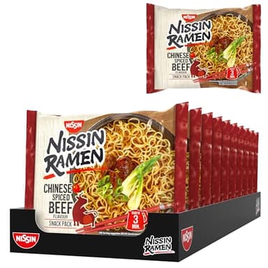Nissin Ramen - Chinese Spiced Beef, 10er Pack, Instant-Nudeln asiatischer Art, nach chinesischen Rezeptur, schnell & einfach zubereitet, asiatisches Essen (10 x 66,8 g)
