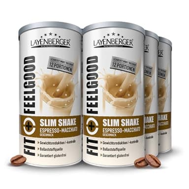 Layenberger Fit+Feelgood Slim Shake Powder, Mahlzeitersatz für 72 Portionen mit je 213 kcal (6x 396 g) - Espresso-Macchiato