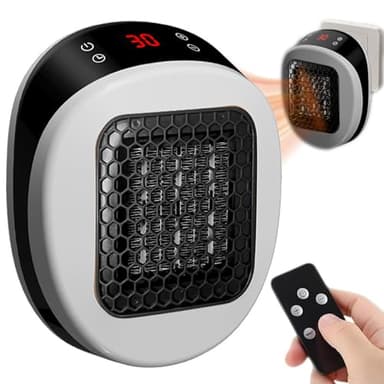 Heizlüfter mit Fernbedienung, Steckdosen-Heizlüfter, Heater with Ceramic Plug-in Heater, Timerfunktion, LED-Display, Einstellbare Temperatur Heizung Elektrisch für Büro, Wohnzimmer, Schlafzimme
