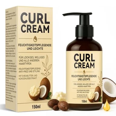 Curl Cream Hydrating, Lockencreme Lockenpflege, mit Kokosöl und Sheabutter, Definierende Naturlocken, Reduziert Frizz, Glänzende Textur