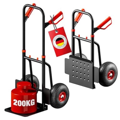 ATHLON TOOLS Schwerlast-Sackkarre klappbar 200kg – Stahlrahmen mit luftgefüllten Reifen, große Räder leichtgängig & stoßarm, platzsparend zusammenklappbar