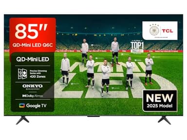 TCL 85 Zoll 85Q6C QLED Mini LED Fernseher, 4K HDR Premium, Dolby Vision IQ & Atmos, Onkyo 2.1, Smart Google TV, 144Hz Motion Clarity Pro, AMD FreeSync Premium Pro, HDMI 2.1, AirPlay 2