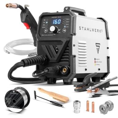 STAHLWERK Schweißgerät MIG/MAG 160 M – kompakter 5-in-1-Kombi-Inverter mit 160 A für MIG/MAG, FLUX (Fülldrahtschweißen), MMA/E-Hand (ARC) & Lift-TIG (DC), nur 6,8 kg, Hotstart und Anti-Stick
