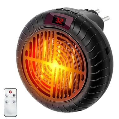 Mini Heizlüfter Steckdose, 900W Steckdosen Heizlüfter mit Fernbedienung Steckdosenheizung Keramik mit 12h Timer Heizlüfter Steckdose Mini Steckdosen Heizung für Badezimmer Schlafzimmer (Schwarz)