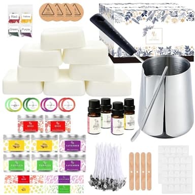 ETUOLIFE Kerzen Selber Machen Set,DIY Kerzenherstellung Kit,Duftkerze Geschenke Set mit Natürliches Sojawachs,Kerzen Schmelztopf,8 Kerzendosen,4 Duftöl,4 Farbblöcken,50Candle Wicks Aufklebern,Stickers