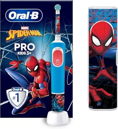 Oral-B Pro Kids Spiderman Elektrische Zahnbürste für Kinder — Electric Toothbrush ab 3 Jahren — Inkl. 1 Aufsteckbürste & Zahnbürsten-Sticker, Reise-Etui, Blau/Rot