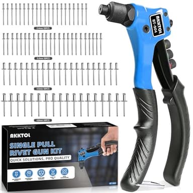 AKKTOL Nietenzange Set, Nietzange inkl 200 Nieten, Blindnietzange Professional, Popnietenzange Set für 4,8mm-2,4mm Blindnieten, effiziente Handnietzange, austauschbar ohne Werkzeug